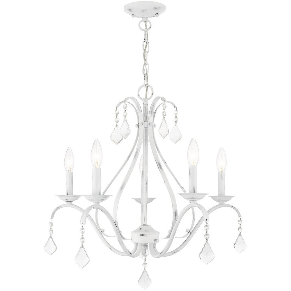 White Five Light Metal Dimmable Chandelier With Shades HomeRoots