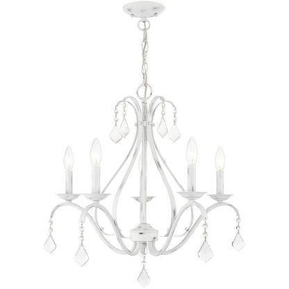 White Five Light Metal Dimmable Chandelier With Shades HomeRoots