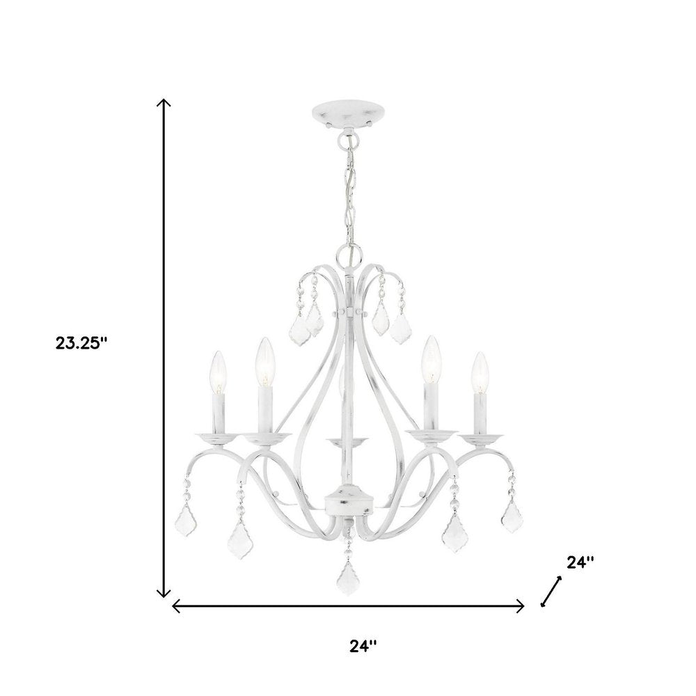 White Five Light Metal Dimmable Chandelier With Shades HomeRoots