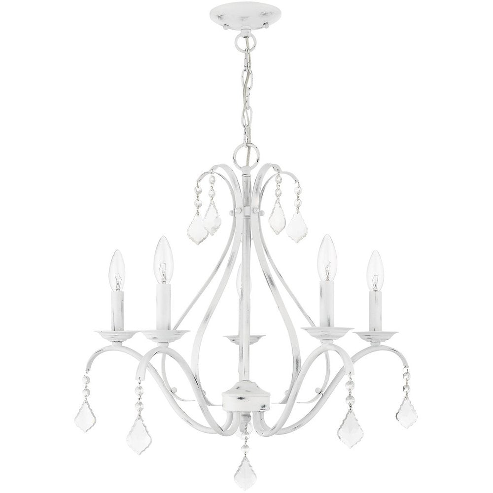 White Five Light Metal Dimmable Chandelier With Shades HomeRoots