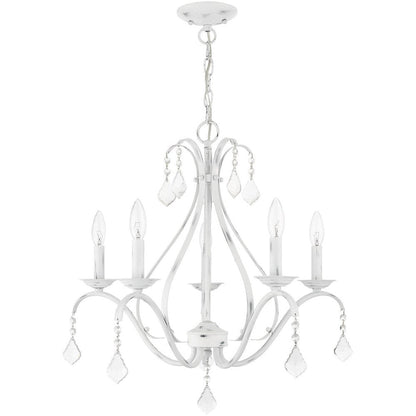 White Five Light Metal Dimmable Chandelier With Shades HomeRoots