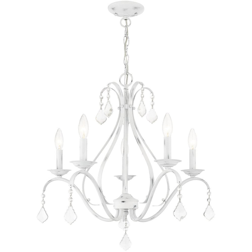 White Five Light Metal Dimmable Chandelier With Shades HomeRoots