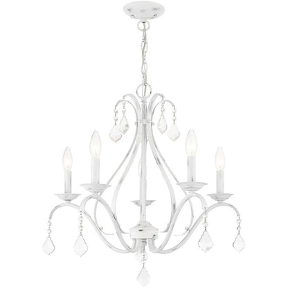 White Five Light Metal Dimmable Chandelier With Shades HomeRoots