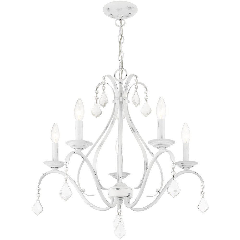 White Five Light Metal Dimmable Chandelier With Shades HomeRoots
