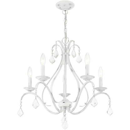 White Five Light Metal Dimmable Chandelier With Shades HomeRoots
