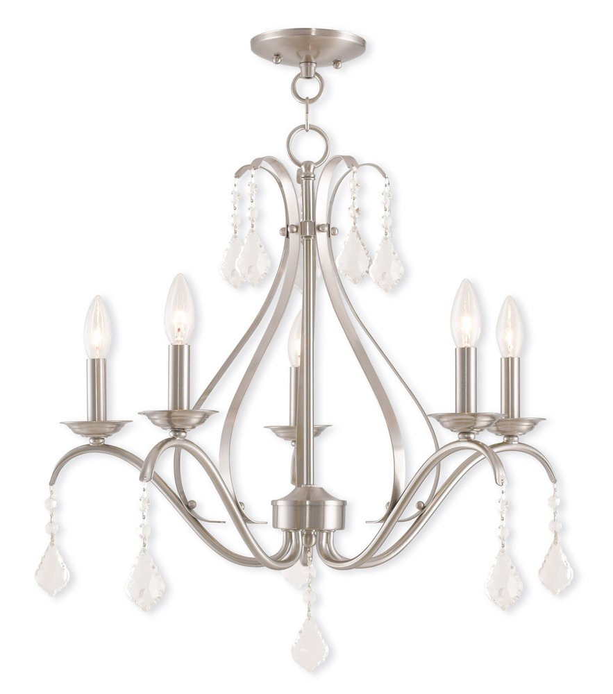 Nickel Five Light Metal Dimmable Chandelier With Shades HomeRoots