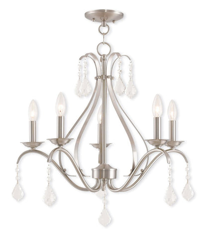 Nickel Five Light Metal Dimmable Chandelier With Shades HomeRoots