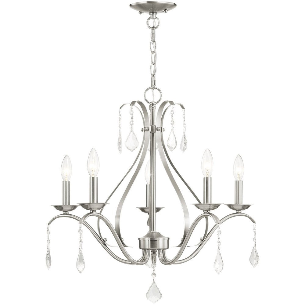 Nickel Five Light Metal Dimmable Chandelier With Shades HomeRoots