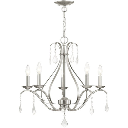 Nickel Five Light Metal Dimmable Chandelier With Shades HomeRoots