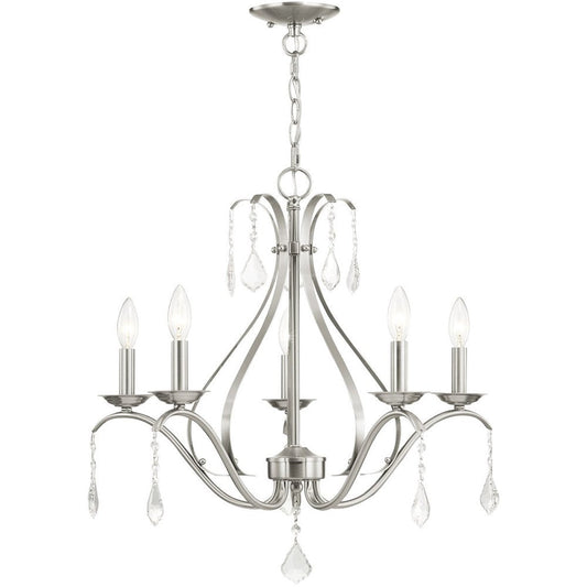 Nickel Five Light Metal Dimmable Chandelier With Shades HomeRoots