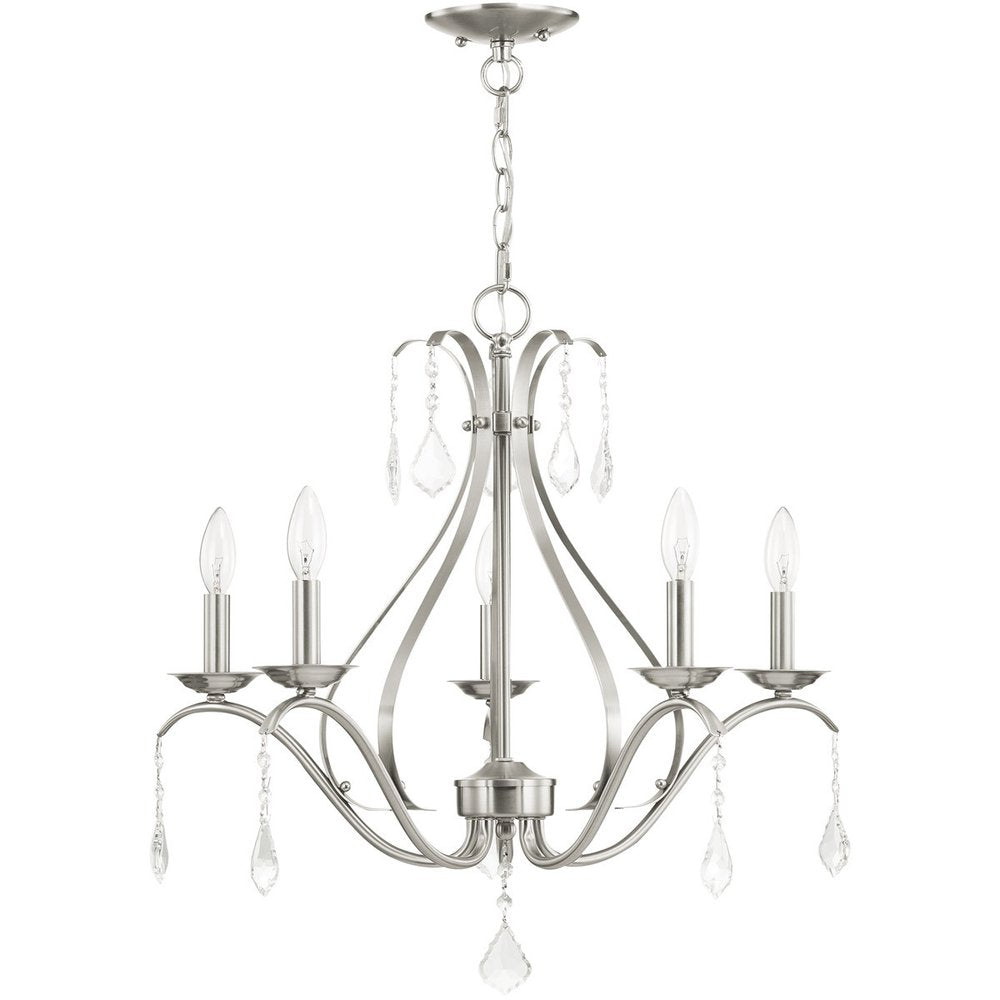 Nickel Five Light Metal Dimmable Chandelier With Shades HomeRoots