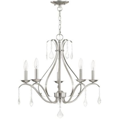 Nickel Five Light Metal Dimmable Chandelier With Shades HomeRoots