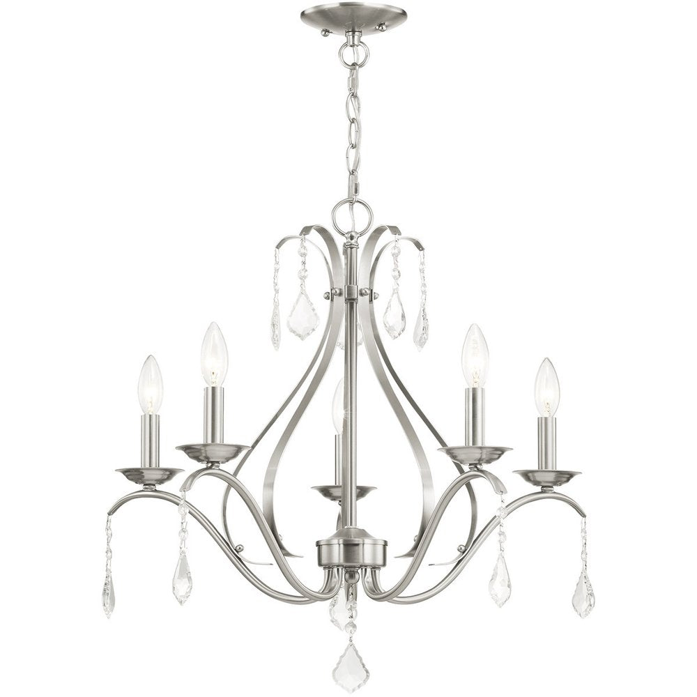 Nickel Five Light Metal Dimmable Chandelier With Shades HomeRoots