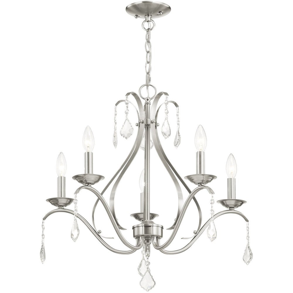 Nickel Five Light Metal Dimmable Chandelier With Shades HomeRoots