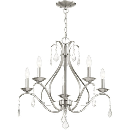 Nickel Five Light Metal Dimmable Chandelier With Shades HomeRoots
