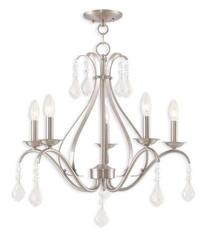 Nickel Five Light Metal Dimmable Chandelier With Shades HomeRoots