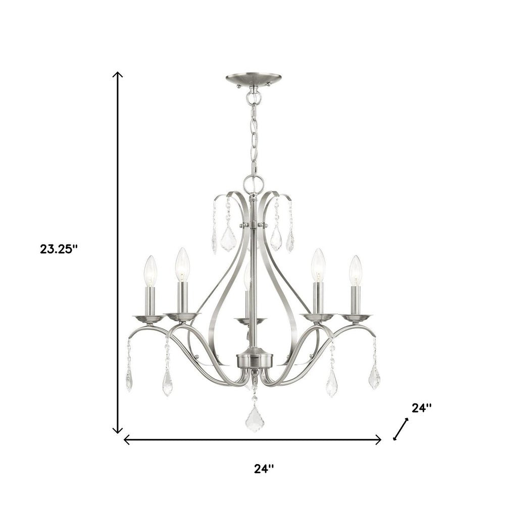 Nickel Five Light Metal Dimmable Chandelier With Shades HomeRoots