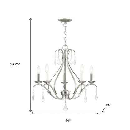 Nickel Five Light Metal Dimmable Chandelier With Shades HomeRoots