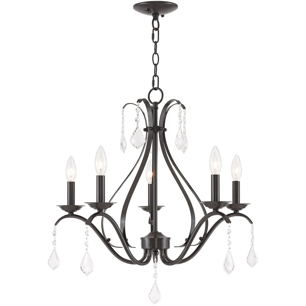 Bronze Five Light Metal Dimmable Chandelier With Shades HomeRoots