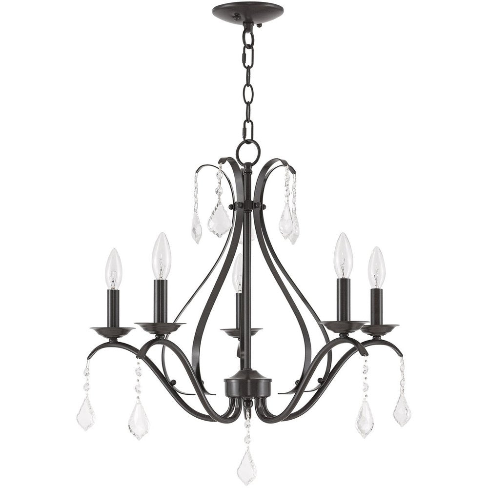 Bronze Five Light Metal Dimmable Chandelier With Shades HomeRoots