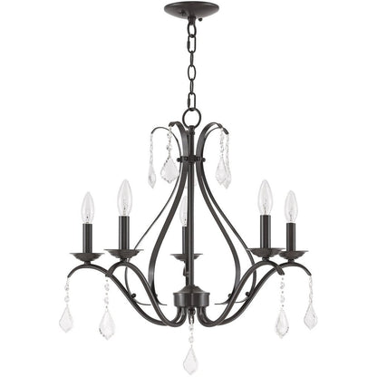 Bronze Five Light Metal Dimmable Chandelier With Shades HomeRoots