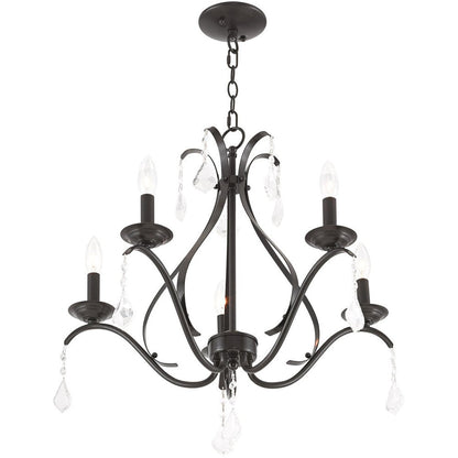 Bronze Five Light Metal Dimmable Chandelier With Shades HomeRoots