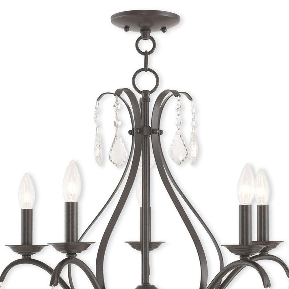 Bronze Five Light Metal Dimmable Chandelier With Shades HomeRoots