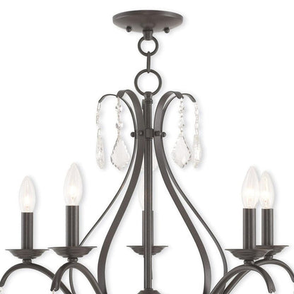 Bronze Five Light Metal Dimmable Chandelier With Shades HomeRoots