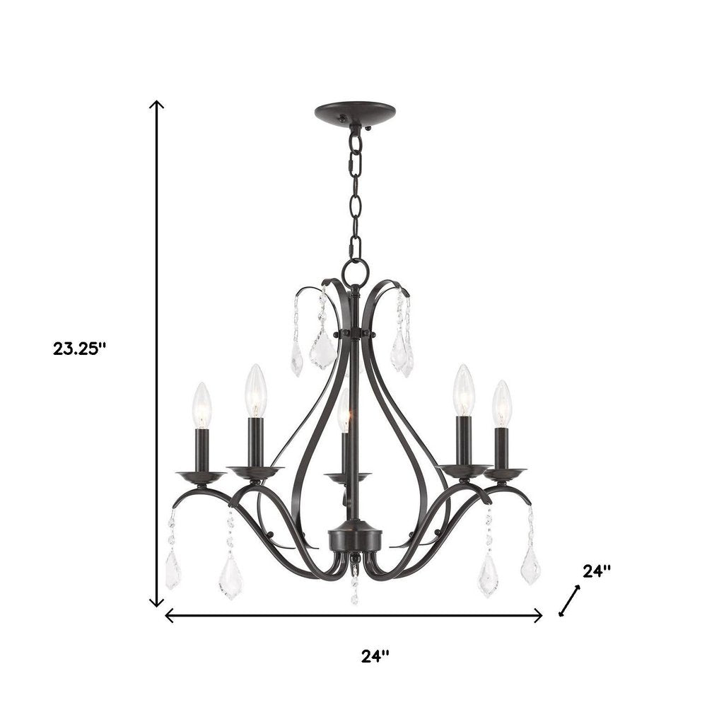 Bronze Five Light Metal Dimmable Chandelier With Shades HomeRoots