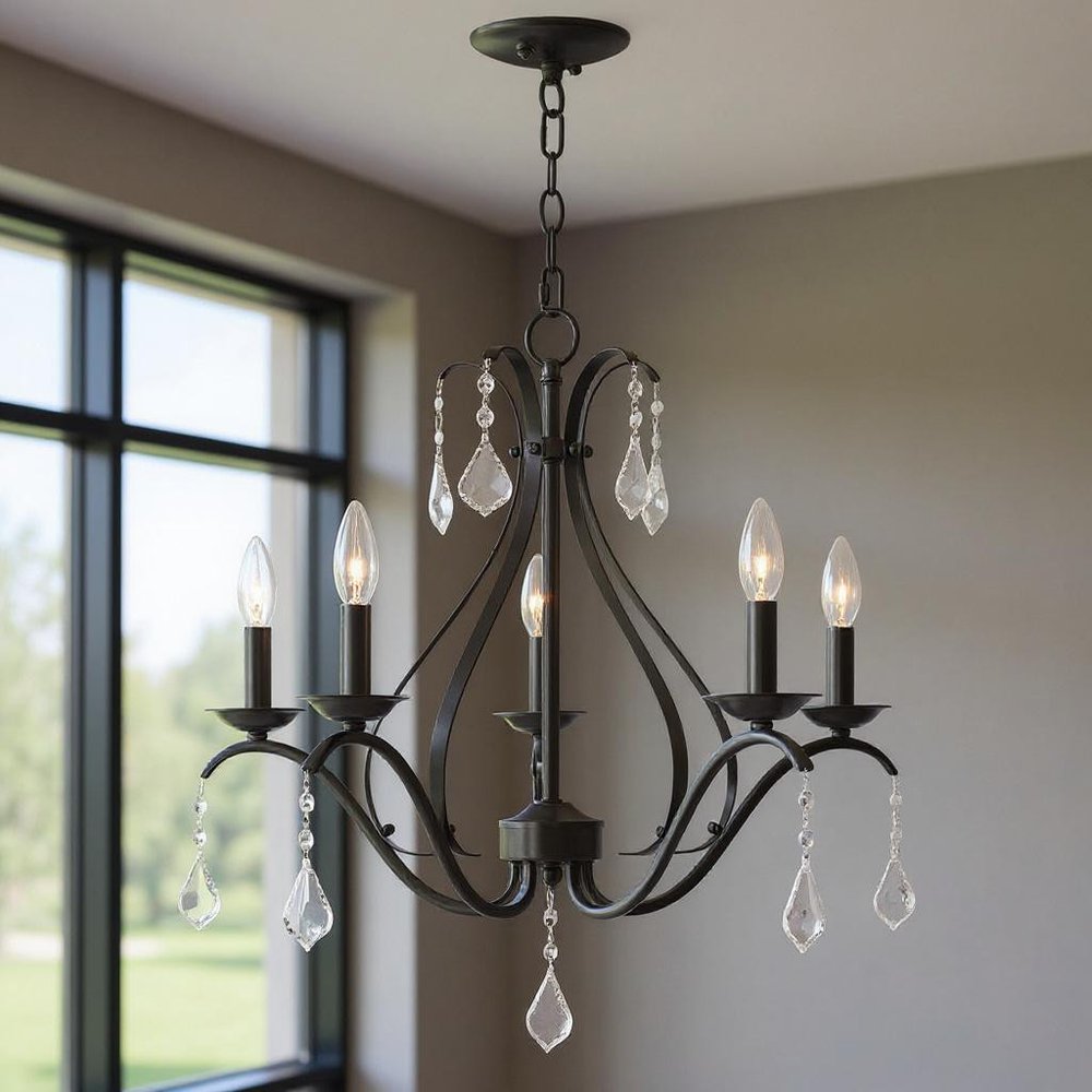 Bronze Five Light Metal Dimmable Chandelier With Shades HomeRoots