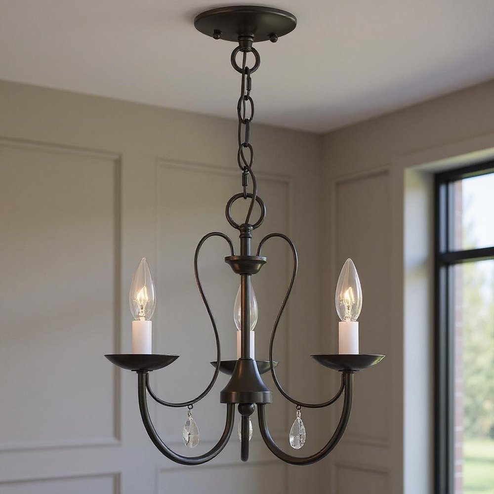 Bronze Three Light Metal Dimmable Chandelier With Shades HomeRoots