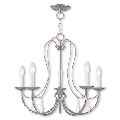 Silver Five Light Metal Dimmable Chandelier With Shades HomeRoots
