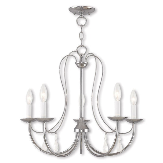 Silver Five Light Metal Dimmable Chandelier With Shades HomeRoots