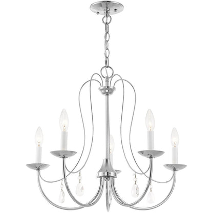 Silver Five Light Metal Dimmable Chandelier With Shades HomeRoots