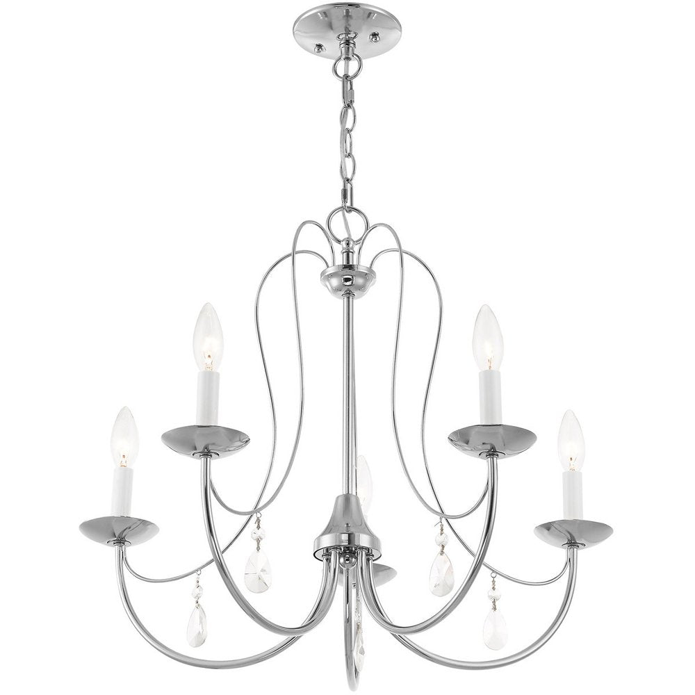 Silver Five Light Metal Dimmable Chandelier With Shades HomeRoots