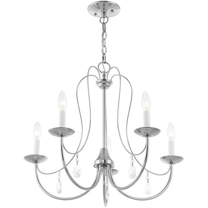 Silver Five Light Metal Dimmable Chandelier With Shades HomeRoots