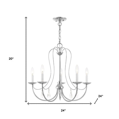 Silver Five Light Metal Dimmable Chandelier With Shades HomeRoots