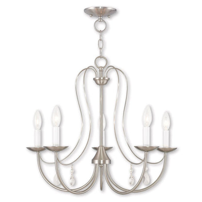 Nickel Five Light Metal Dimmable Chandelier With Shades HomeRoots