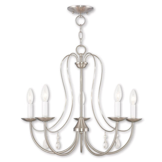 Nickel Five Light Metal Dimmable Chandelier With Shades HomeRoots