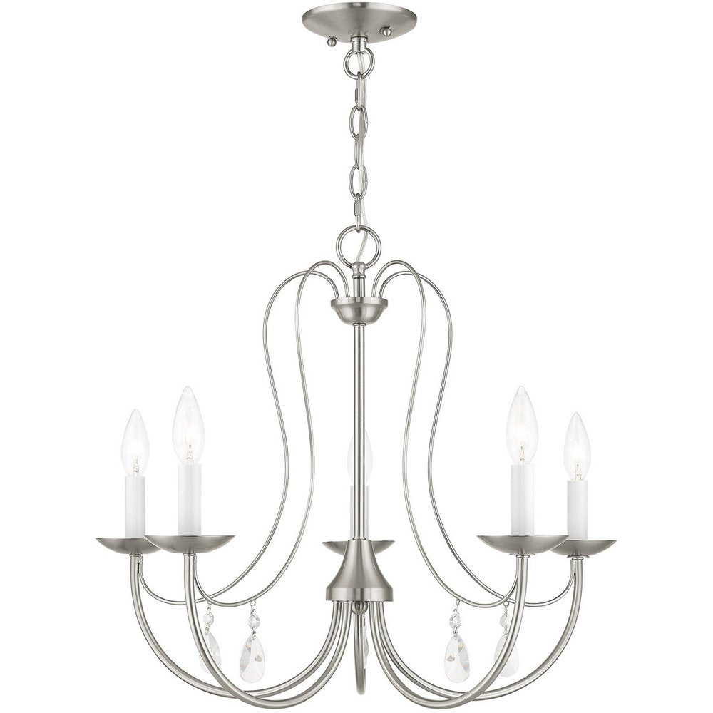 Nickel Five Light Metal Dimmable Chandelier With Shades HomeRoots
