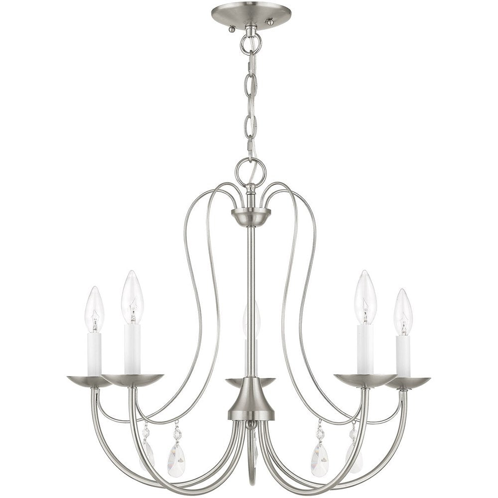 Nickel Five Light Metal Dimmable Chandelier With Shades HomeRoots