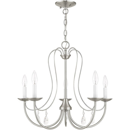 Nickel Five Light Metal Dimmable Chandelier With Shades HomeRoots