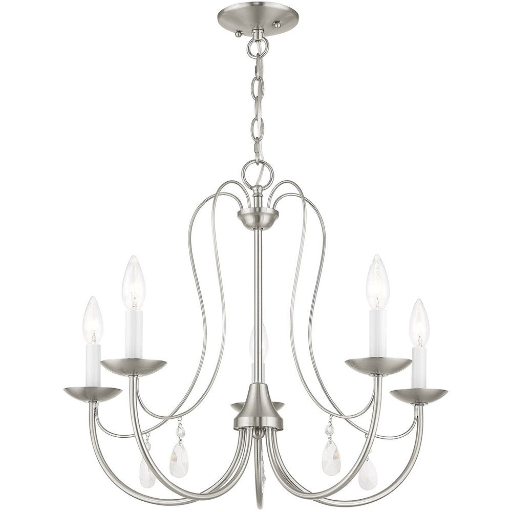 Nickel Five Light Metal Dimmable Chandelier With Shades HomeRoots