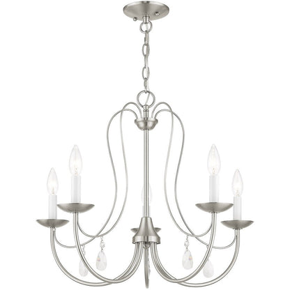 Nickel Five Light Metal Dimmable Chandelier With Shades HomeRoots