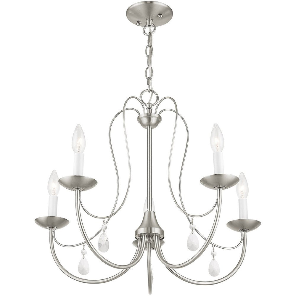 Nickel Five Light Metal Dimmable Chandelier With Shades HomeRoots