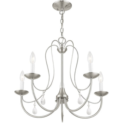 Nickel Five Light Metal Dimmable Chandelier With Shades HomeRoots