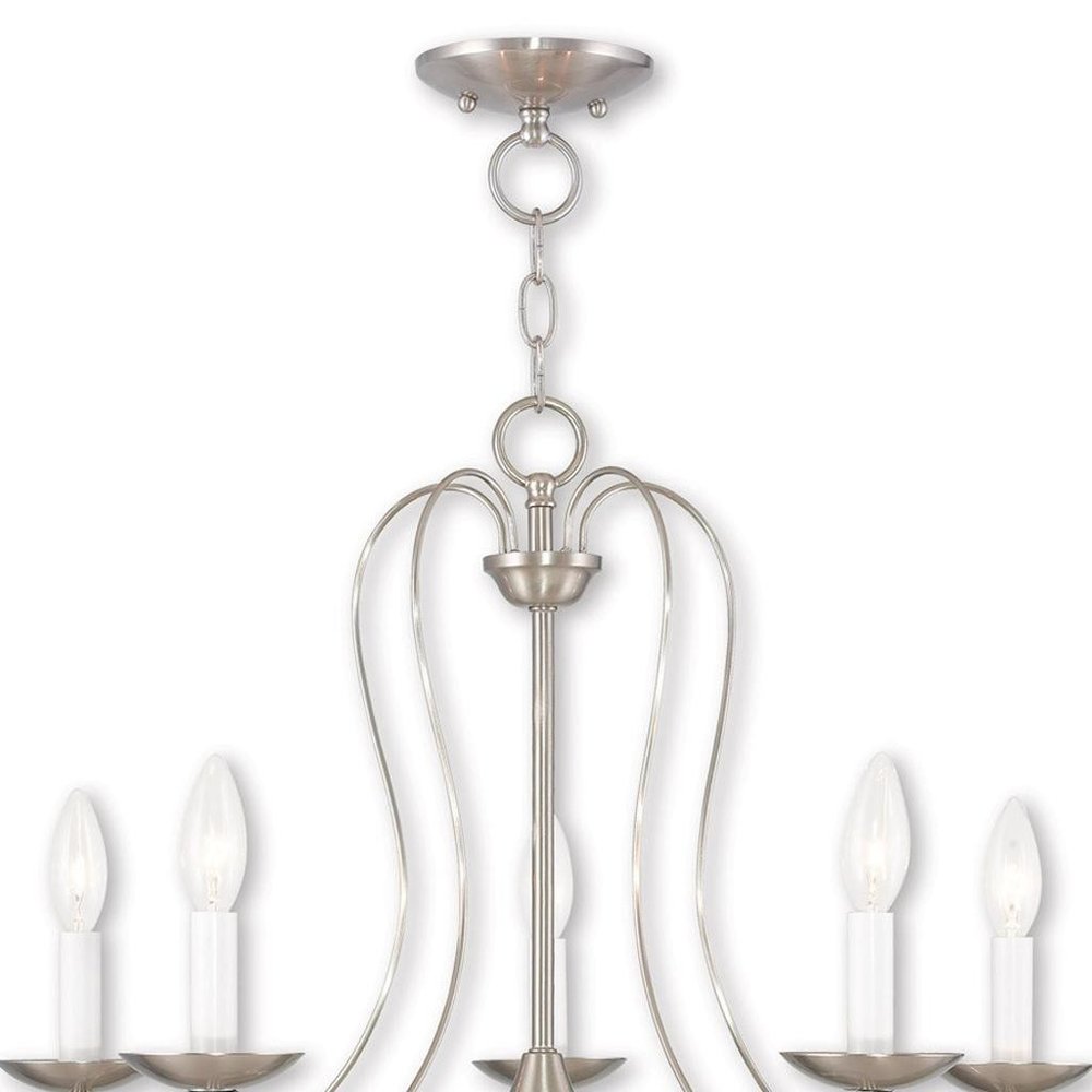 Nickel Five Light Metal Dimmable Chandelier With Shades HomeRoots