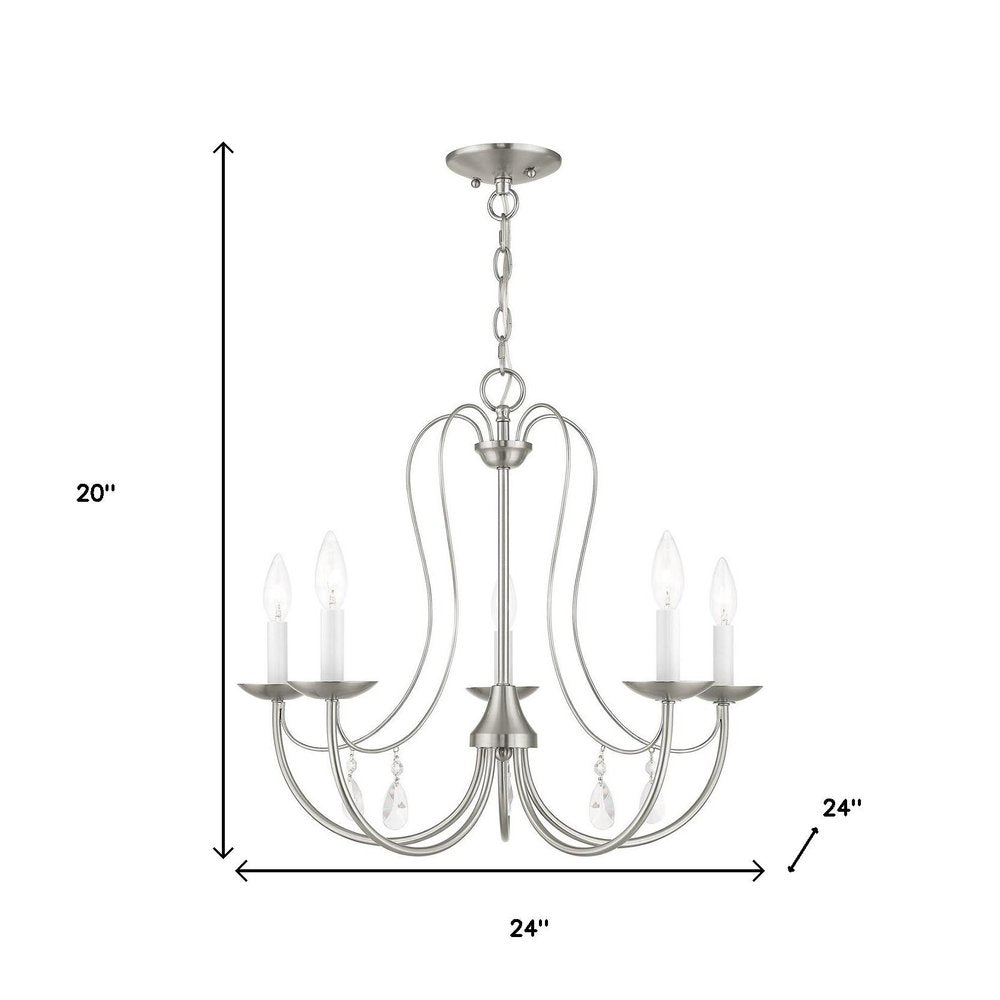 Nickel Five Light Metal Dimmable Chandelier With Shades HomeRoots