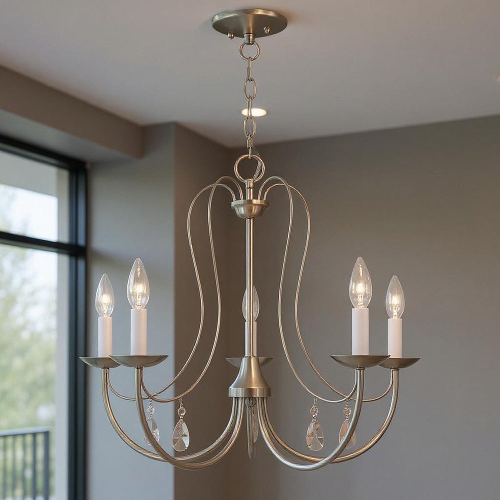 Nickel Five Light Metal Dimmable Chandelier With Shades HomeRoots