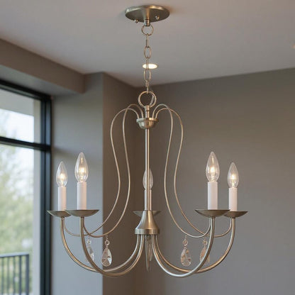 Nickel Five Light Metal Dimmable Chandelier With Shades HomeRoots